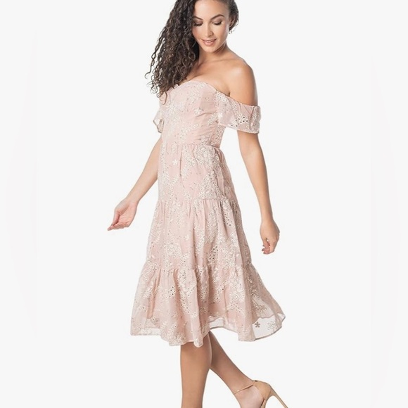 Dress the Population Women's River Fit & Flare Midi Dress Blush Multi Eyelet XXL - Picture 2 of 16